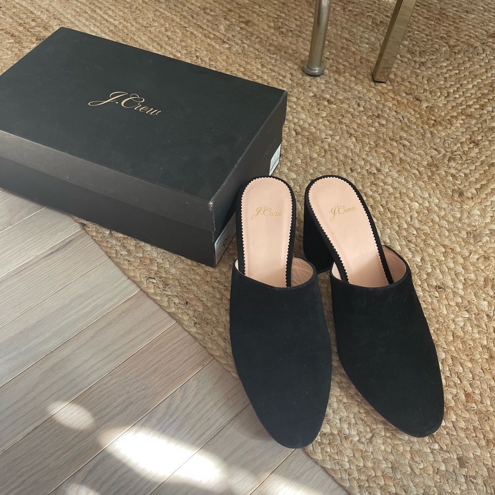 J Crew black mules 9.5